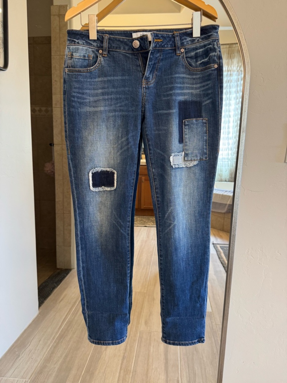 CAbi Dark Blue Patchwork Boyfriend Jeans